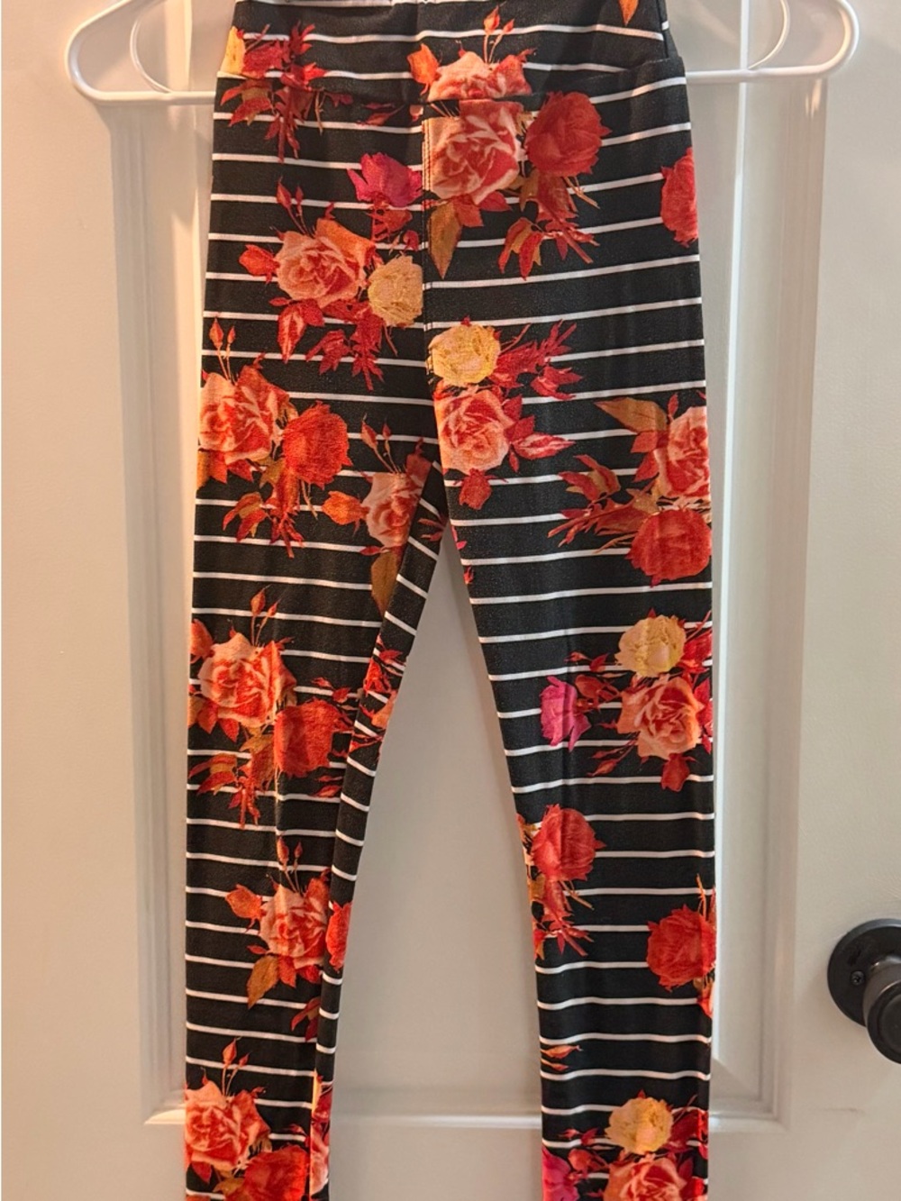 LulaRoe Kids’ Floral Stripe Leggings - S/M